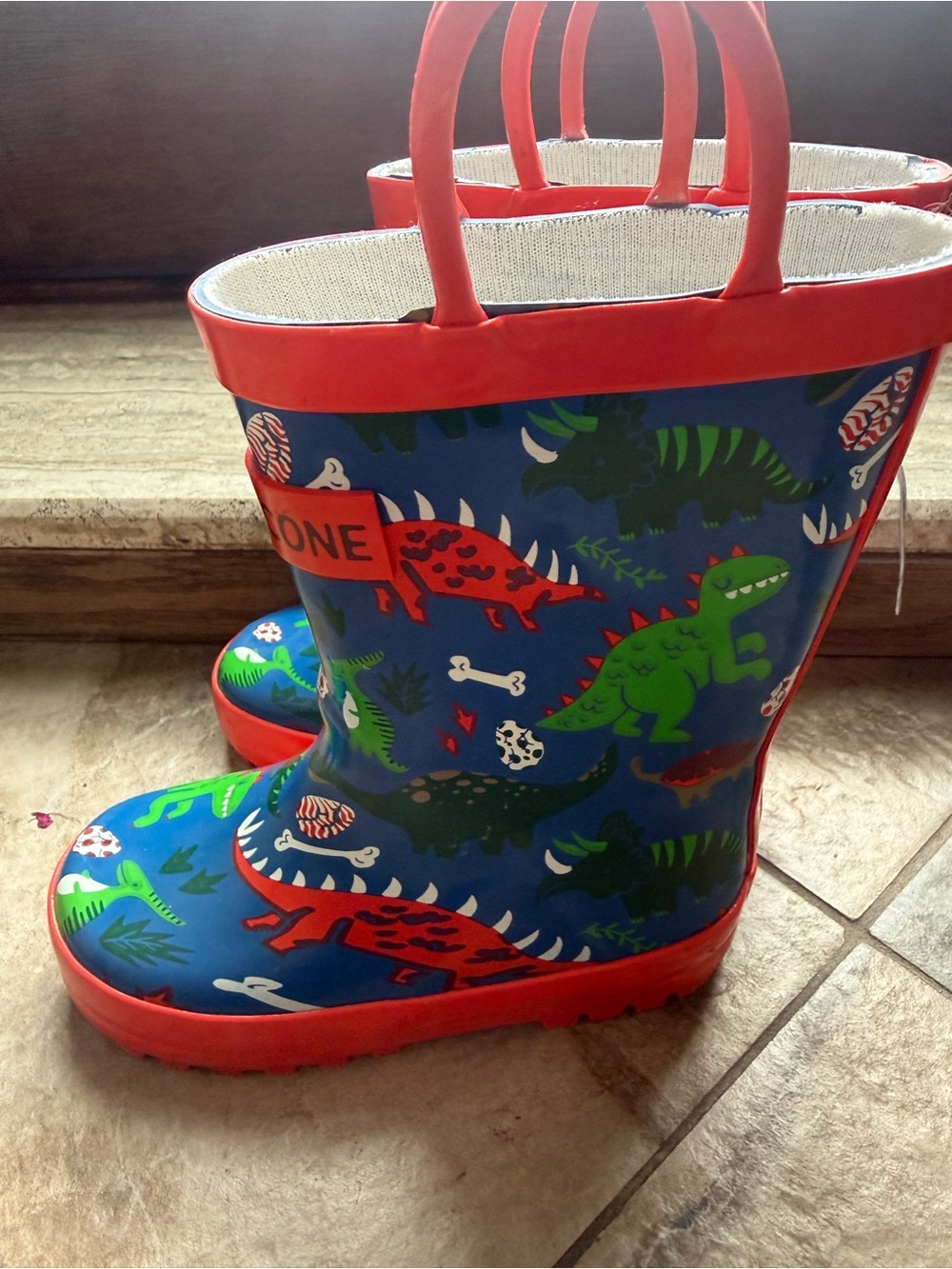 Lone Cone Kids' Blue & Red Dinosaur Rain Boots - Picture 6 of 7